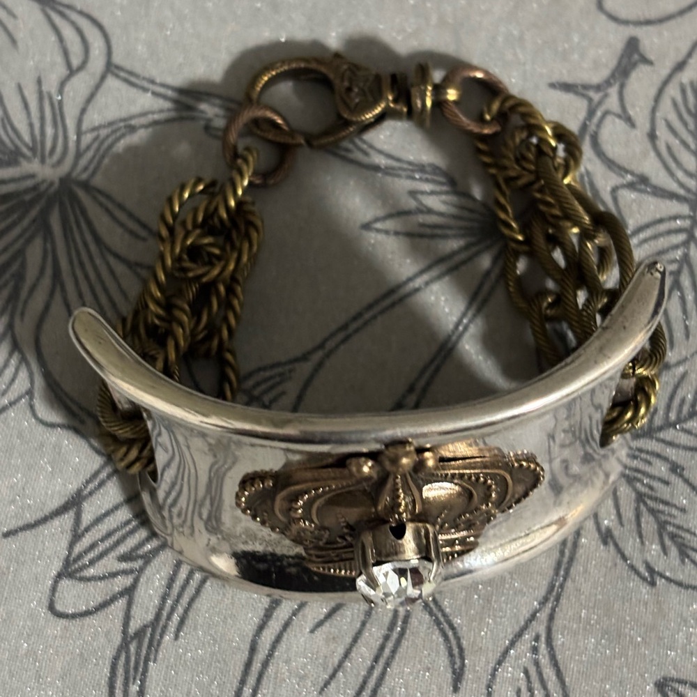Silver Cuff Bracelet with Crown Detail